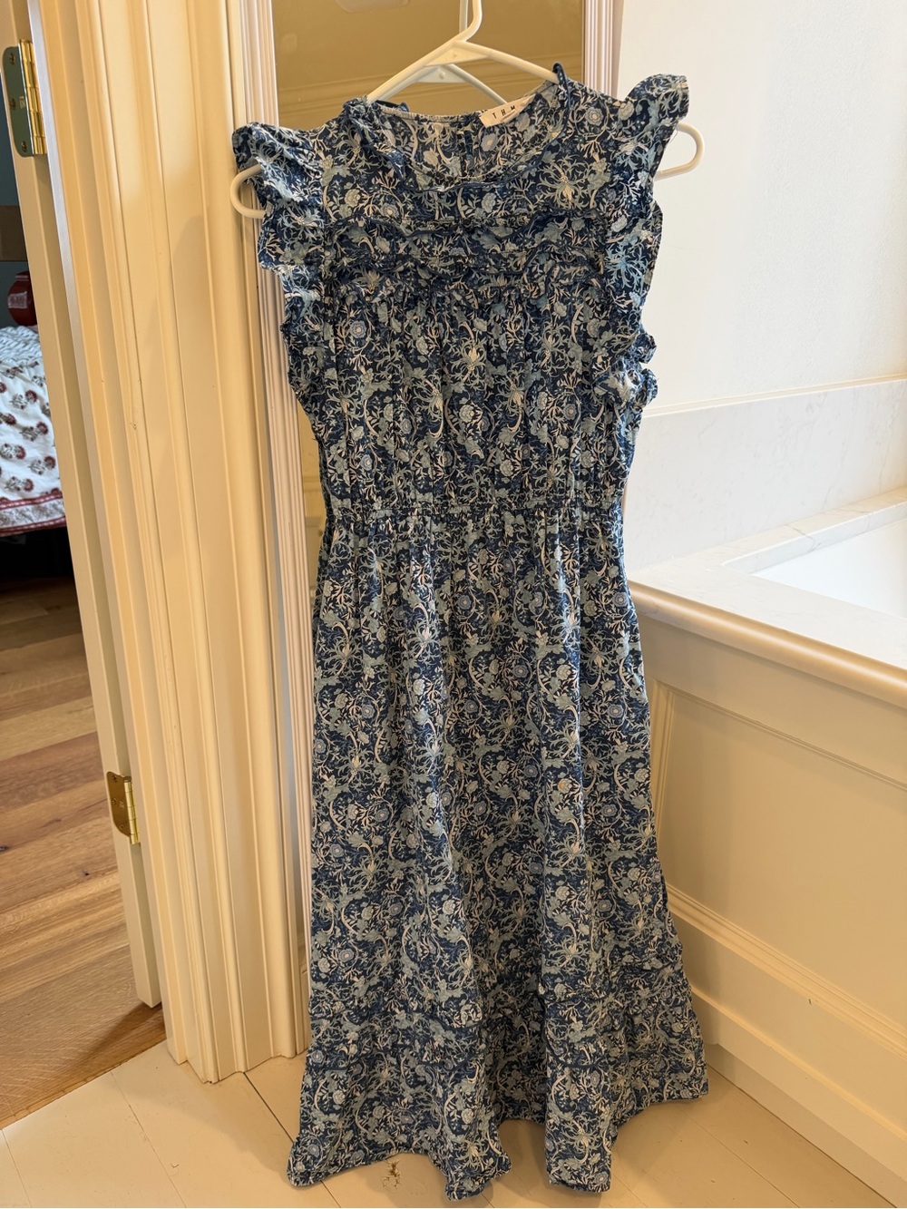THML Blue Floral Ruffle Midi Dress XS